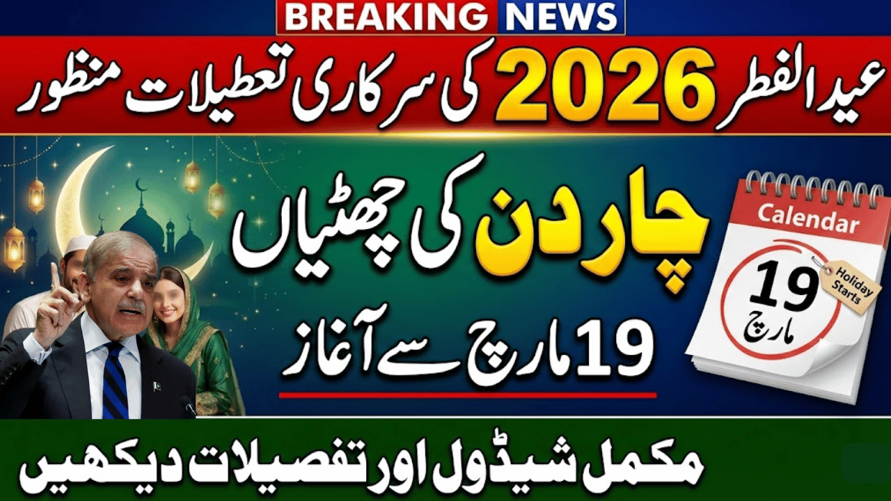 Eid ul Fitr 2026 Holidays Confirmed – 4 Days Official Break Starting March 19 (Full Details)